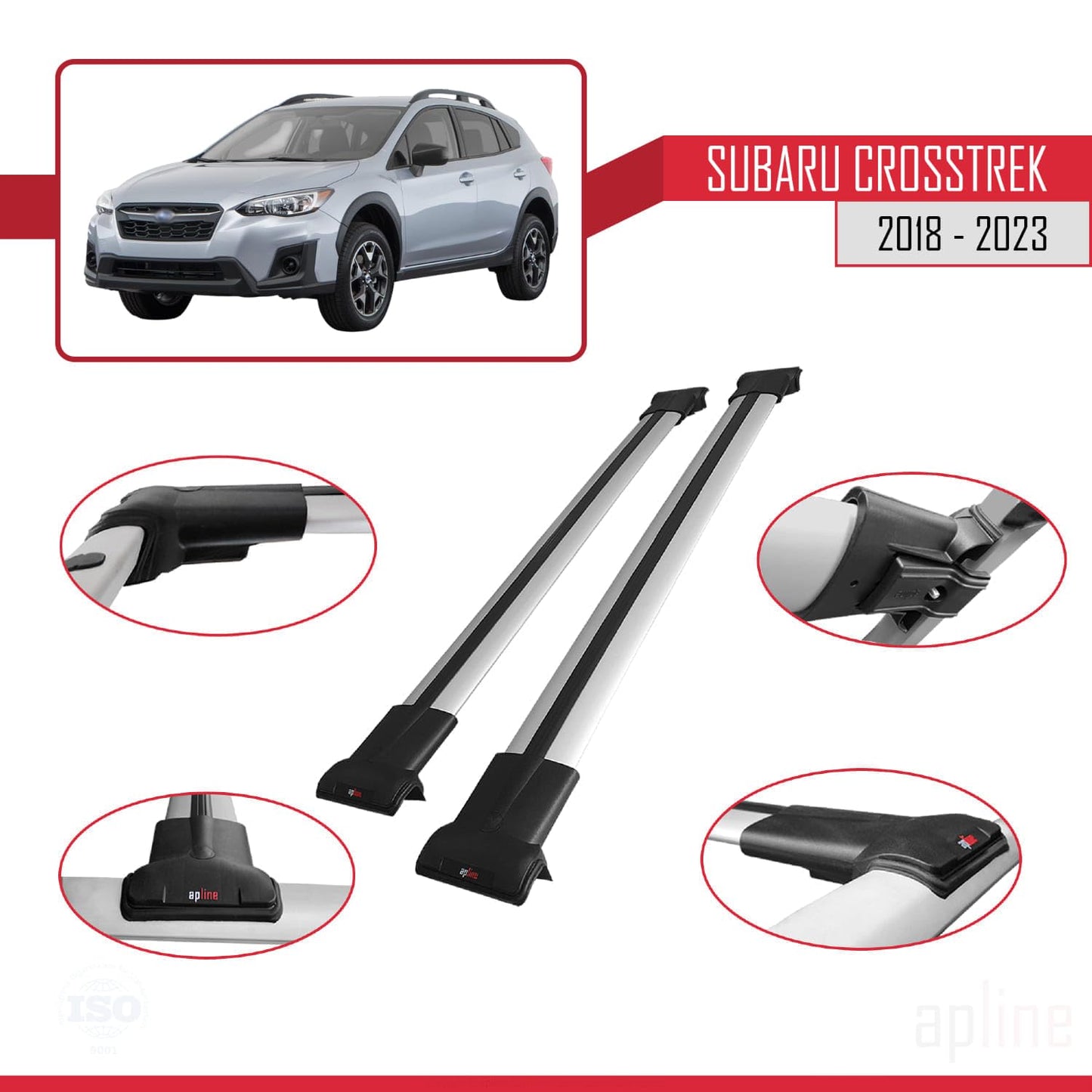 Compatible with Subaru Crosstrek 2018-2023 Fly Model Car Roof Rack Cross Bar Grey Aluminium 2 Bars