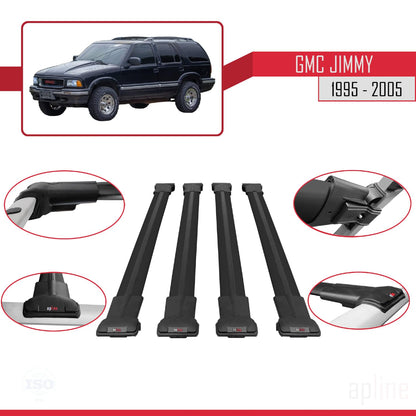 Compatible with GMC Jimmy 1995-2005 Fly Model Car Roof Rack Cross Bar Black Aluminium 4 Bars
