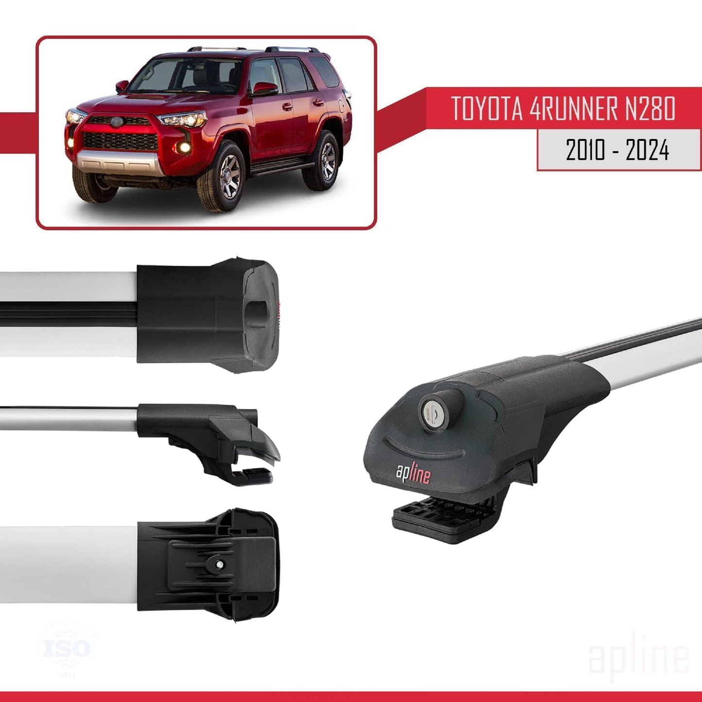 Compatible with Toyota 4Runner (N280) 2010-2024 ACE-1 Car Roof Rack Cross Bar Grey Aluminium 2 Bars