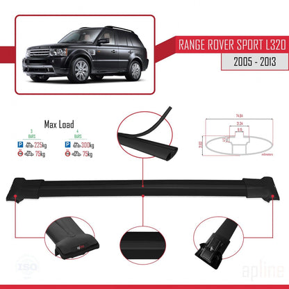 Compatible with Land Rover Range Rover Sport (L320) 2005-2013 Fly Model Car Roof Rack Cross Bar Black Aluminium 3 Bars