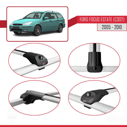 Compatible with Ford Focus 2 (C307) SW 2005-2010 ACE-1 Car Roof Rack Cross Bar Grey Aluminium 3 Bars