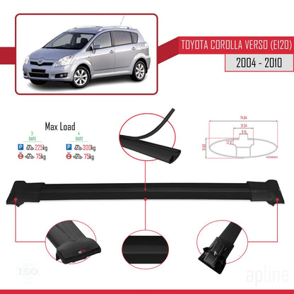 Compatible with Toyota Corolla Verso 2 (AR10) 2004-2010 Fly Model Car Roof Rack Cross Bar Black Aluminium 3 Bars