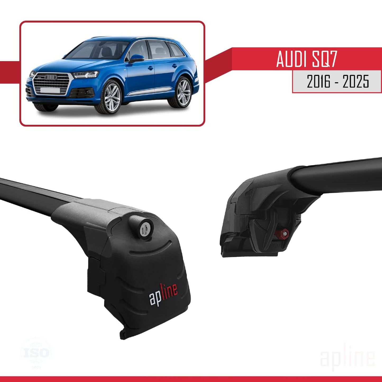 Compatible with Audi SQ7 (4M) 2016-2025 ACE-2 Car Roof Rack Cross Bar Black Aluminium 2 Bars