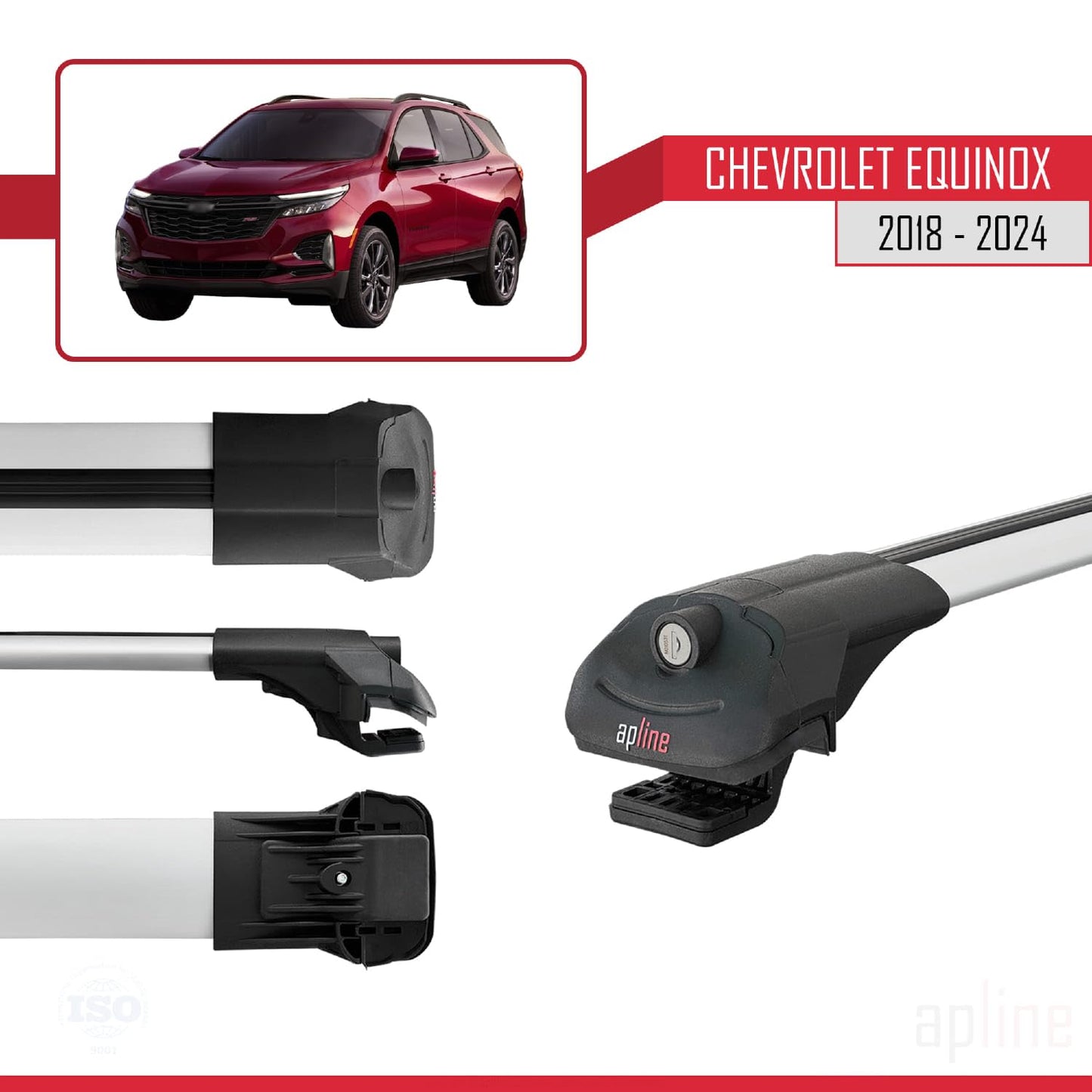 Compatible with Chevrolet Equinox 2018-2024 ACE-1 Car Roof Rack Cross Bar Grey Aluminium 3 Bars