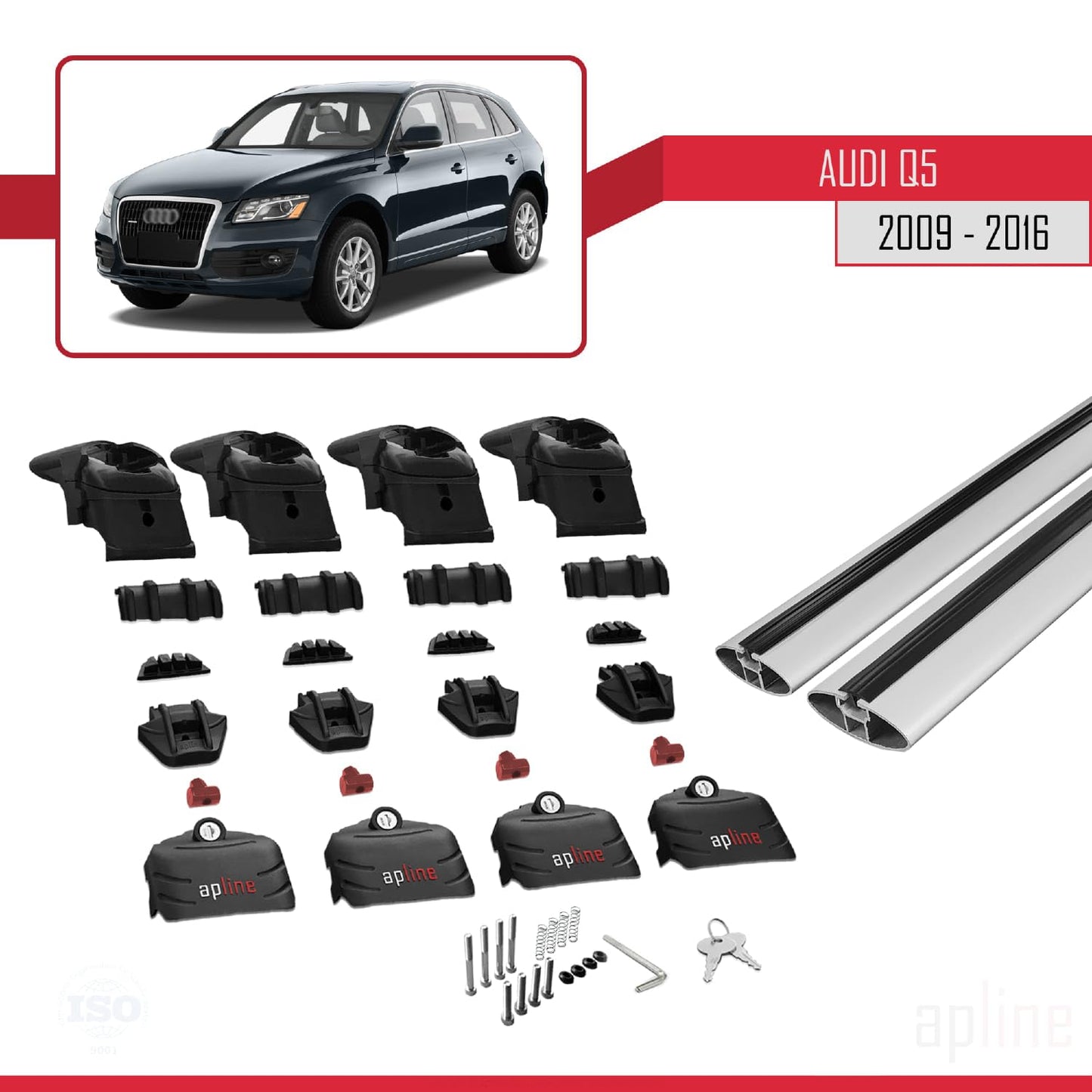 Compatible with Audi Q5 (8R) 2009-2016 ACE-2 Car Roof Rack Cross Bar Grey Aluminium 2 Bars