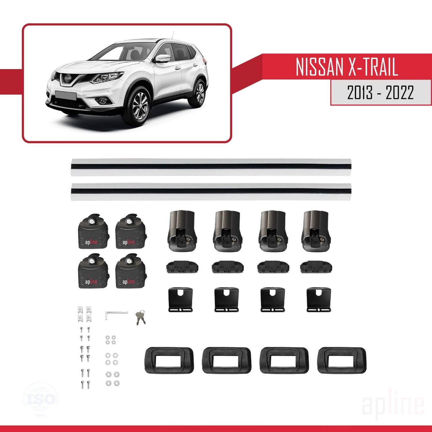 Compatible with Nissan X-Trail 2013-2022 ACE-3 Car Roof Rack Cross Bar Grey Aluminium 2 Bars
