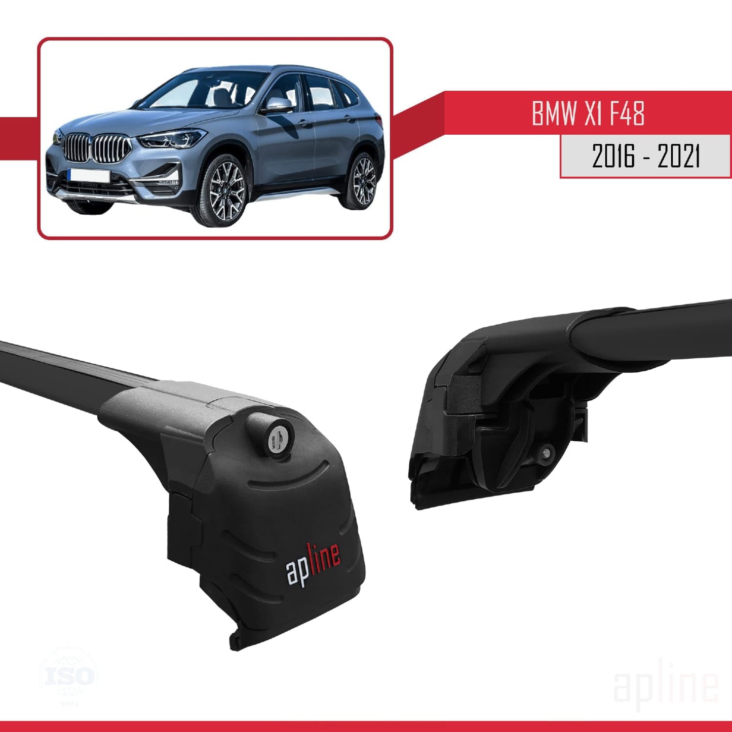 Compatible with BMW X1 (F48) 2016-2022 ACE-2 Car Roof Rack Cross Bar Black Aluminium 2 Bars