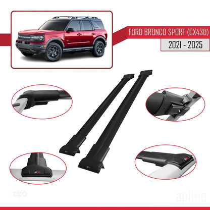 Compatible with Ford Bronco Sport (CX430) 2021-2025 Fly Model Car Roof Rack Cross Bar Black Aluminium 2 Bars