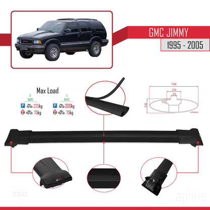 Compatible with GMC Jimmy 1995-2005 Fly Model Car Roof Rack Cross Bar Black Aluminium 4 Bars