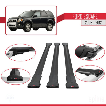 Compatible with Ford Escape 2008-2012 Fly Model Car Roof Rack Cross Bar Black Aluminium 3 Bars