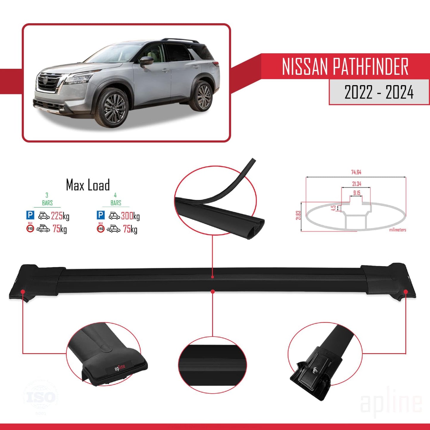 Compatible with Acura TSX Sport Wagon 2011-2014 Fly Model Car Roof Rack Cross Bar Black Aluminium 3 Bars