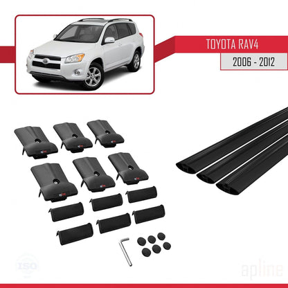 Compatible with Toyota RAV4 III (XA30) 2006-2012 Fly Model Car Roof Rack Cross Bar Black Aluminium 3 Bars