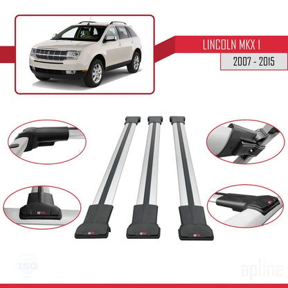 Compatible with Lincoln MKX (U388) 2007-2015 Fly Model Car Roof Rack Cross Bar Grey Aluminium 3 Bars