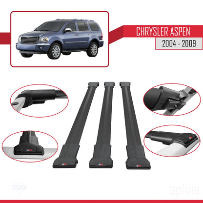 Compatible with Chrysler Aspen 2004-2009 Fly Model Car Roof Rack Cross Bar Black Aluminium 3 Bars