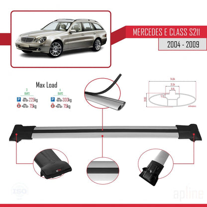 Compatible with Mercedes E Class 3 (S211) 2004-2009 Fly Model Car Roof Rack Cross Bar Grey Aluminium 3 Bars