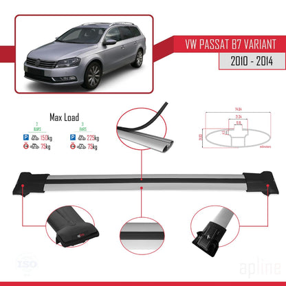 Compatible with Volkswagen Passat B7 (3C) Variant 2010-2014 Fly Model Car Roof Rack Cross Bar Grey Aluminium 2 Bars
