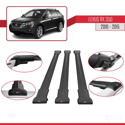 Compatible with Lexus RX 3 (AL10) 2010-2015 Fly Model Car Roof Rack Cross Bar Black Aluminium 3 Bars