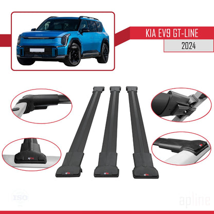 Compatible with KIA EV9 GT-LINE 2024-2025 Fly Model Car Roof Rack Cross Bar Black Aluminium 3 Bars
