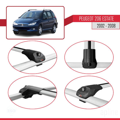 Compatible with Peugeot 206 SW 2002-2008 ACE-1 Car Roof Rack Cross Bar Grey Aluminium 3 Bars