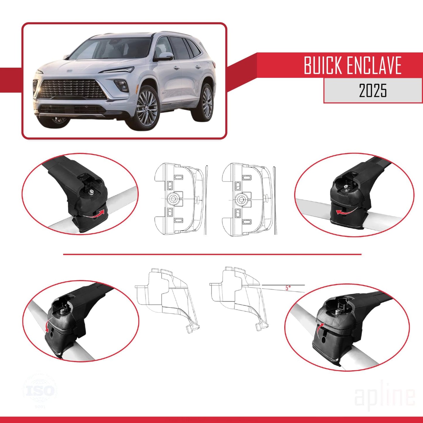Compatible with Buick Enclave 2025 ACE-2 Car Roof Rack Cross Bar Black Aluminium 2 Bars