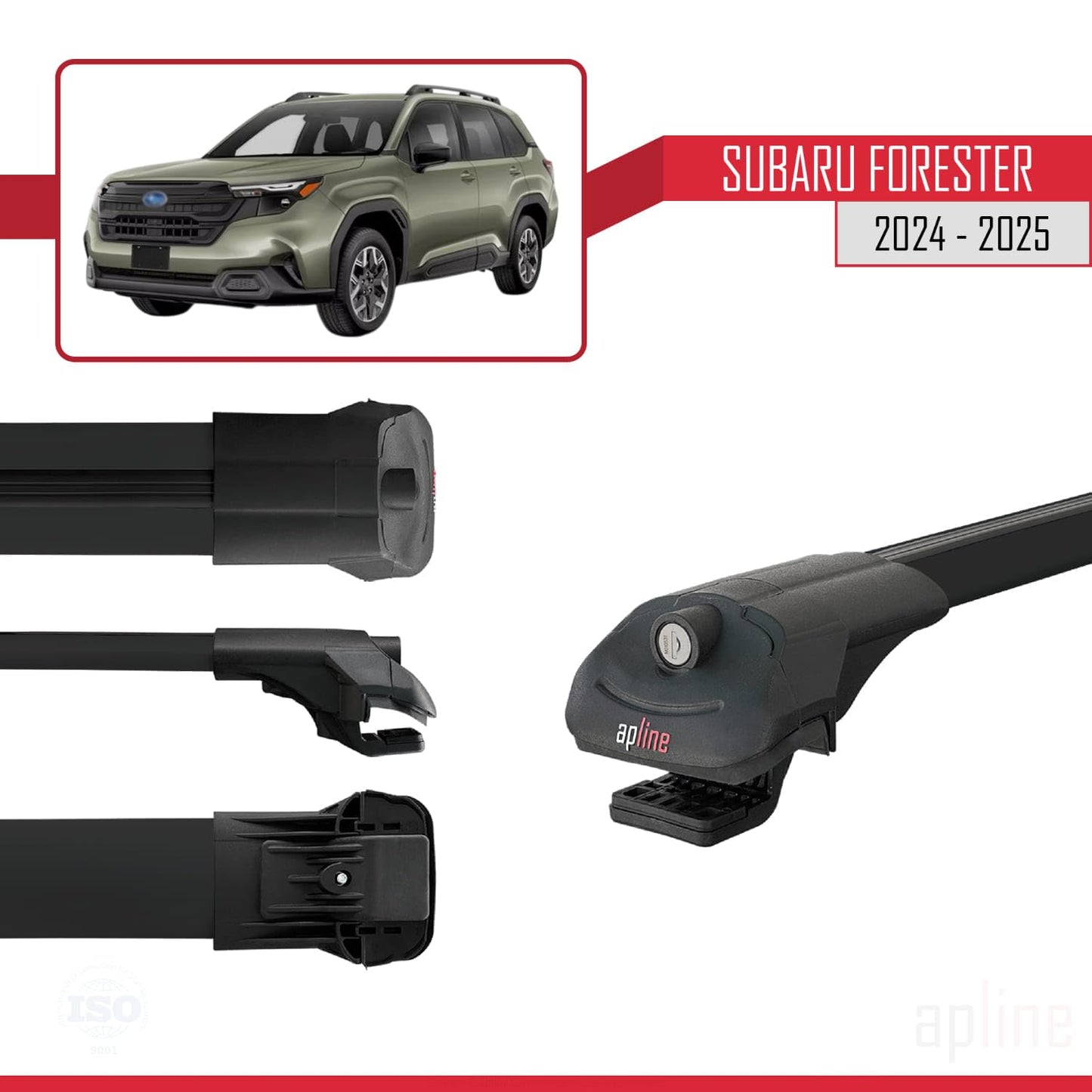 Compatible with Subaru Forester (Raised Roof) 2024-2025 ACE-1 Car Roof Rack Cross Bar Black Aluminium 2 Bars