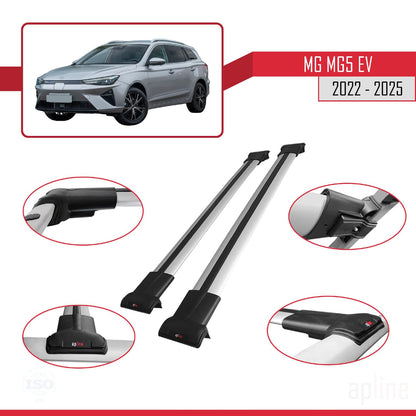 Compatible with MG 5 EV 2022-2025 Fly Model Car Roof Rack Cross Bar Grey Aluminium 2 Bars