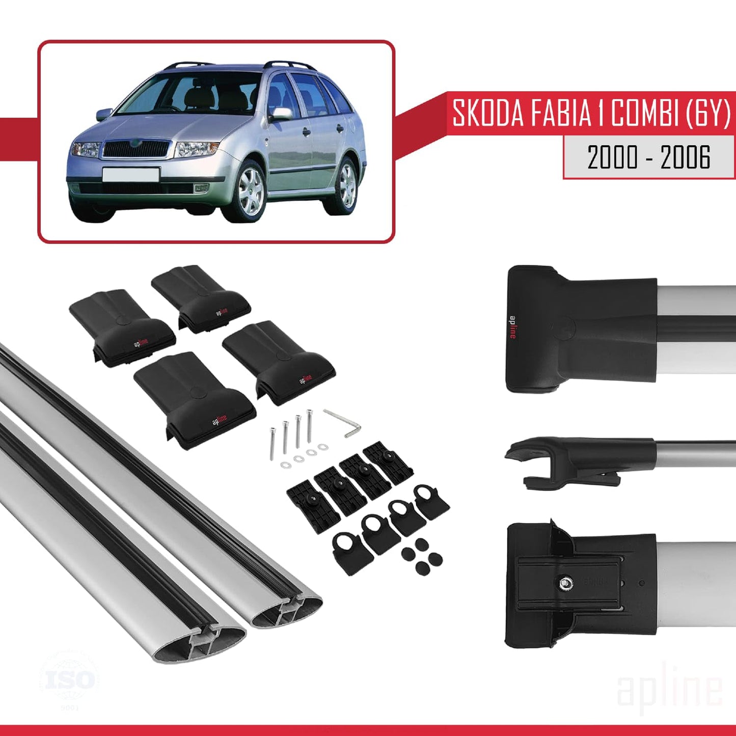 Compatible with Skoda Fabia (6Y) SW 2000-2006 Fly Model Car Roof Rack Cross Bar Grey Aluminium 2 Bars