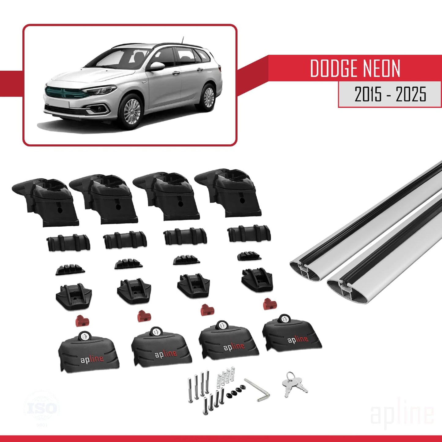 Compatible with Dodge Neon 2015-2025 ACE-2 Car Roof Rack Cross Bar Grey Aluminium 2 Bars