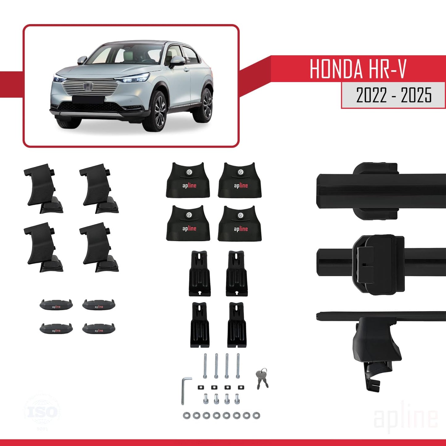 Compatible with Honda HR-V 3 2022-2025 ACE-4 Car Roof Rack Cross Bar Black Aluminium 2 Bars