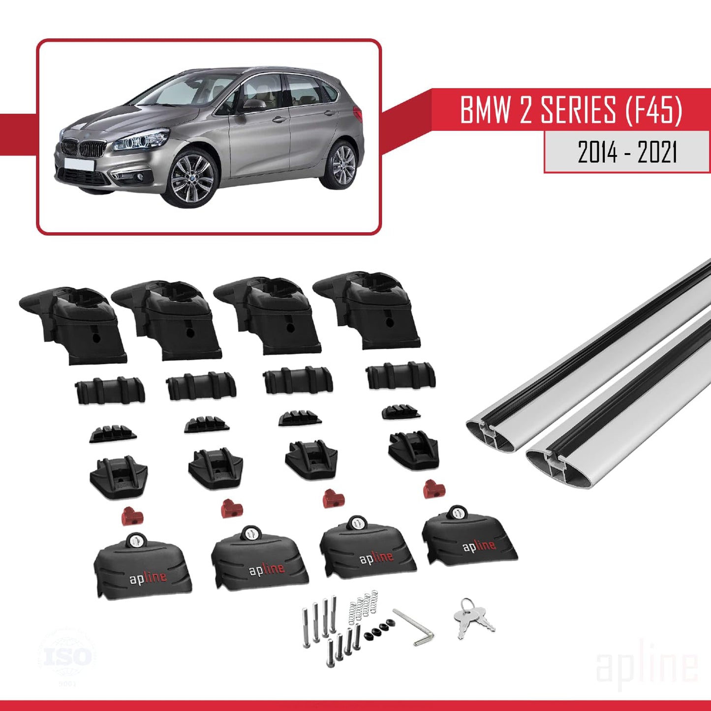 Compatible with BMW 2 Series (F45) Active Tourer 2014-2021 ACE-2 Car Roof Rack Cross Bar Grey Aluminium 2 Bars