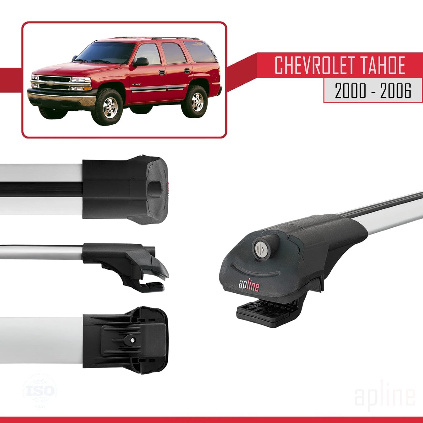 Compatible with Chevrolet Tahoe 2000-2006 ACE-1 Car Roof Rack Cross Bar Grey Aluminium 3 Bars