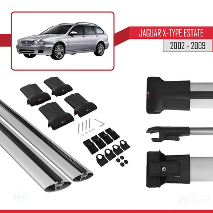 Compatible with Jaguar X-Type Estate 2002-2009 Fly Model Car Roof Rack Cross Bar Grey Aluminium 2 Bars