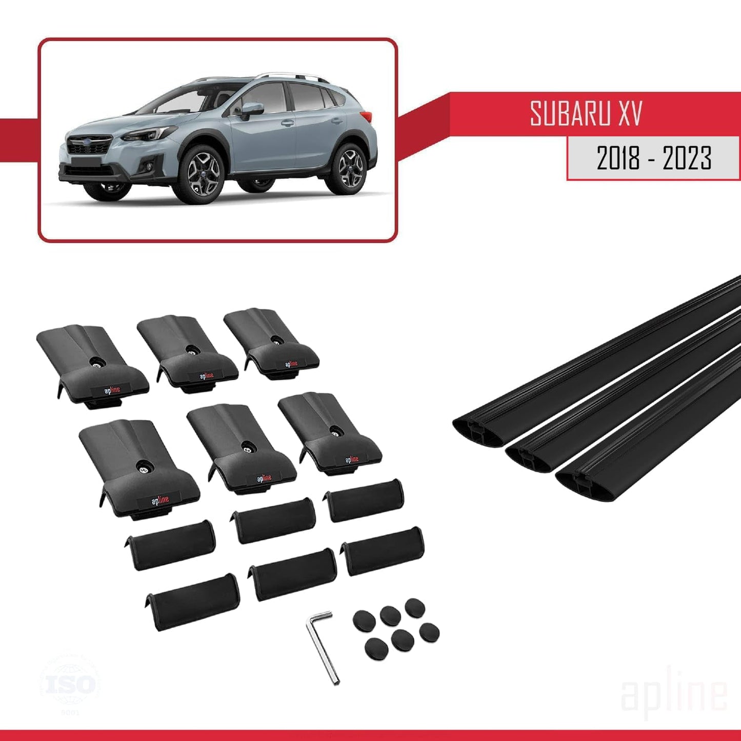 Compatible with Subaru XV 2 2018-2023 Fly Model Car Roof Rack Cross Bar Black Aluminium 3 Bars