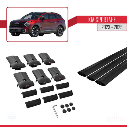 Compatible with Kia Sportage 2023-2025 Fly Model Car Roof Rack Cross Bar Black Aluminium 3 Bars