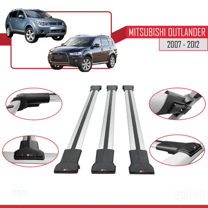 Compatible with Mitsubishi Outlander 2 2007-2012 Fly Model Car Roof Rack Cross Bar Grey Aluminium 3 Bars