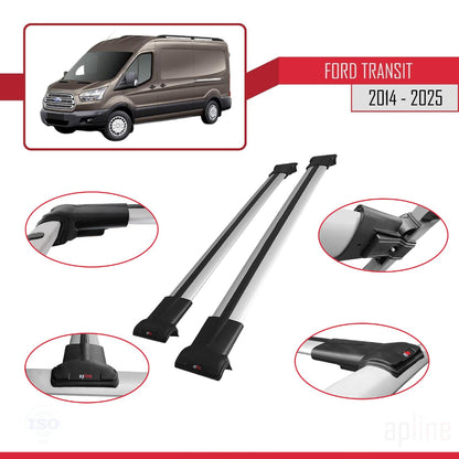 Compatible with Ford Transit 2014-2025 Fly Model Car Roof Rack Cross Bar Grey Aluminium 2 Bars