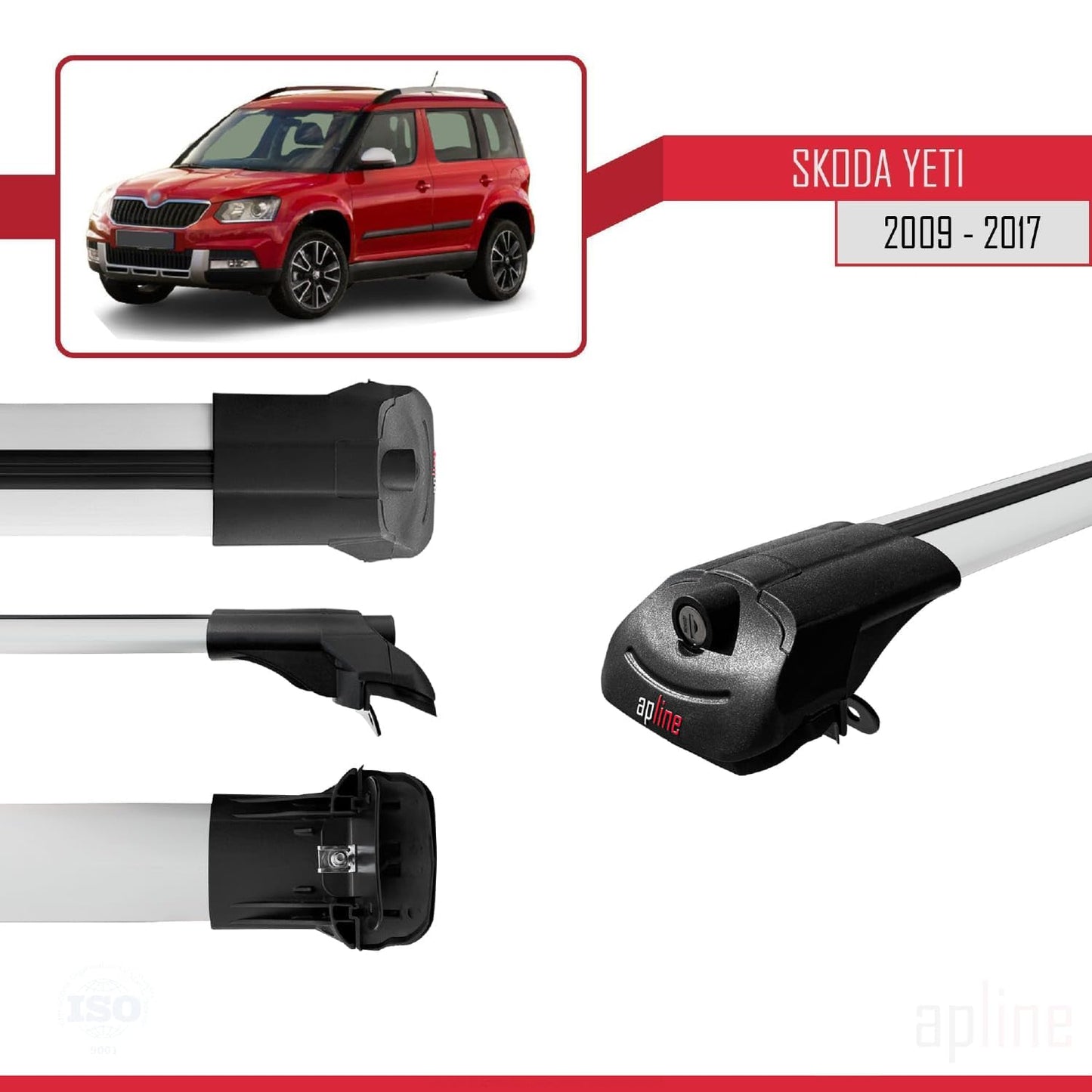 Compatible with Skoda Yeti 2009-2017 ACE-1 Car Roof Rack Cross Bar Grey Aluminium 2 Bars