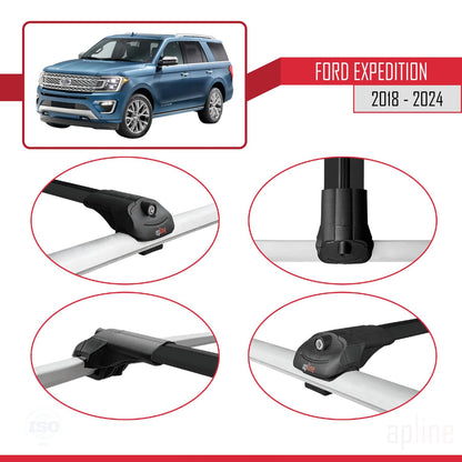 Compatible with Ford Expedition 2018-2024 ACE-1 Car Roof Rack Cross Bar Black Aluminium 3 Bars