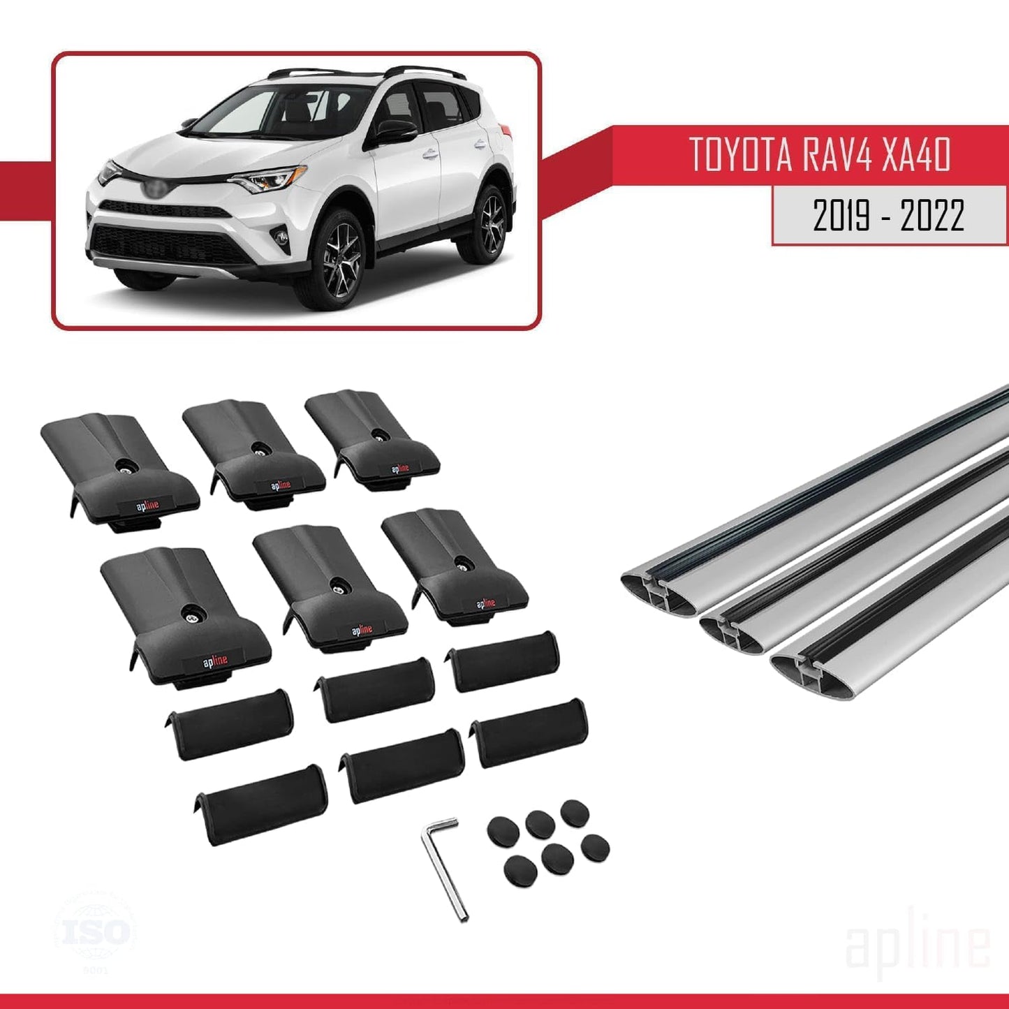 Compatible with Toyota RAV4 IV (XA40) Post-Facelift 2016-2018 Fly Model Car Roof Rack Cross Bar Grey Aluminium 3 Bars