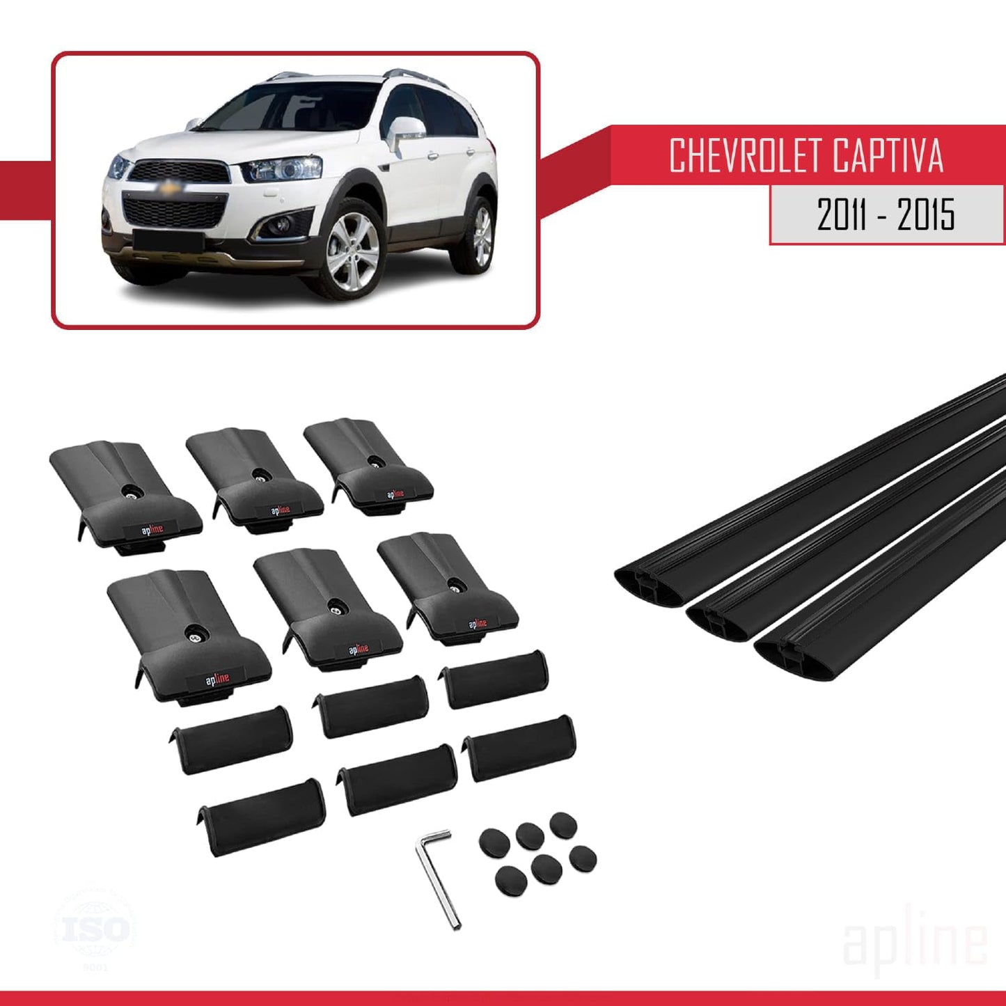 Compatible with Chevrolet Captiva 2011-2015 Fly Model Car Roof Rack Cross Bar Black Aluminium 3 Bars