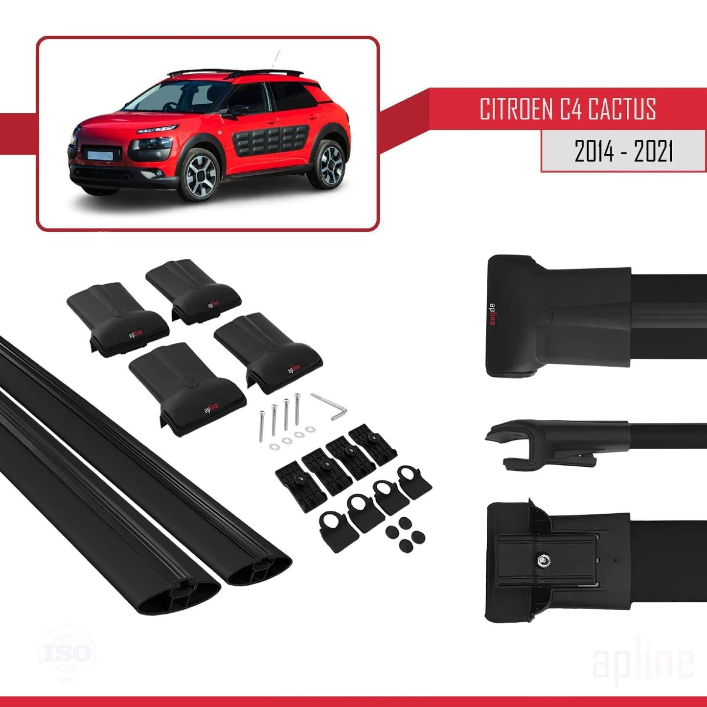 Compatible with Citroen C4 Cactus 2014-2021 Fly Model Car Roof Rack Cross Bar Black Aluminium 2 Bars
