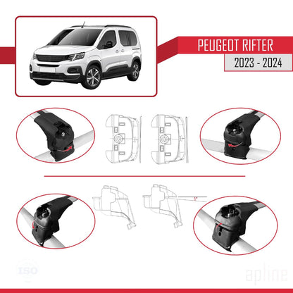 Compatible with Peugeot Rifter 2023-2024 ACE-2 Car Roof Rack Cross Bar Grey Aluminium 2 Bars