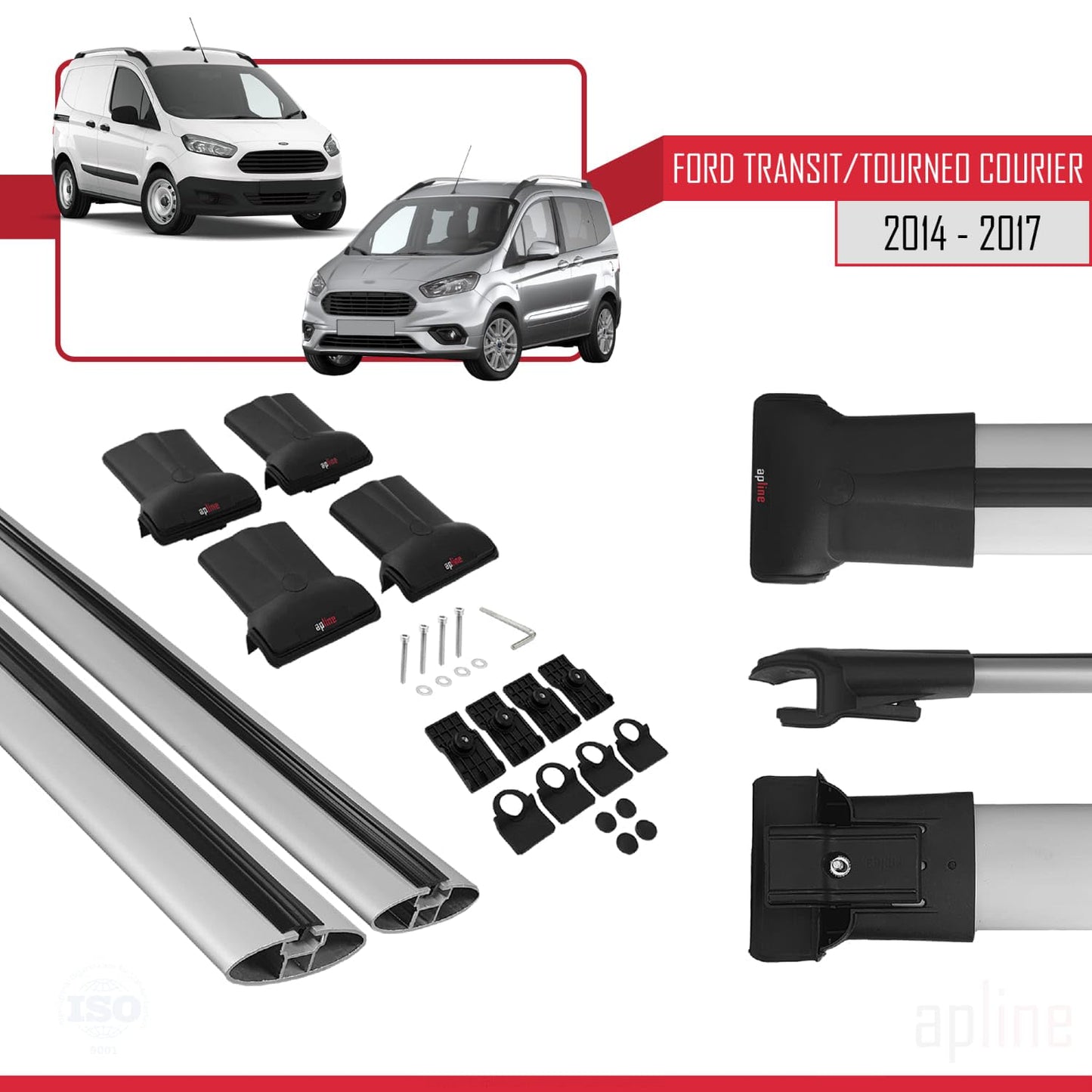 Compatible with Ford Transit/Tourneo Courier Pre-Facelift 2014-2017 Fly Model Car Roof Rack Cross Bar Grey Aluminium 2 Bars