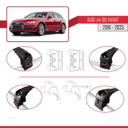 Compatible with Audi A4 (B9) Avant 2016-2025 ACE-2 Car Roof Rack Cross Bar Black Aluminium 2 Bars