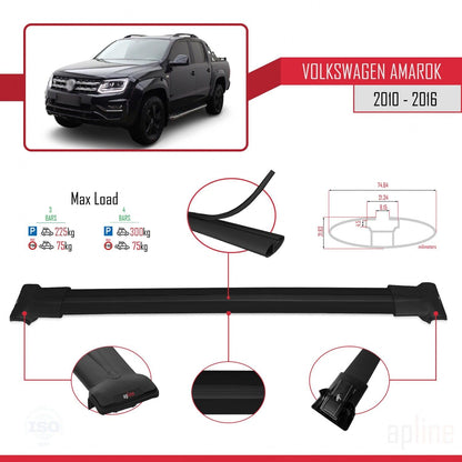 Compatible with Volkswagen Amarok (2F) Pre-Facelift 2010-2016 Fly Model Car Roof Rack Cross Bar Black Aluminium 3 Bars