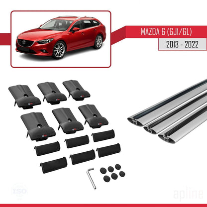 Compatible with Mazda 6 III (GJ1/GL) 2013-2022 Fly Model Car Roof Rack Cross Bar Grey Aluminium 3 Bars