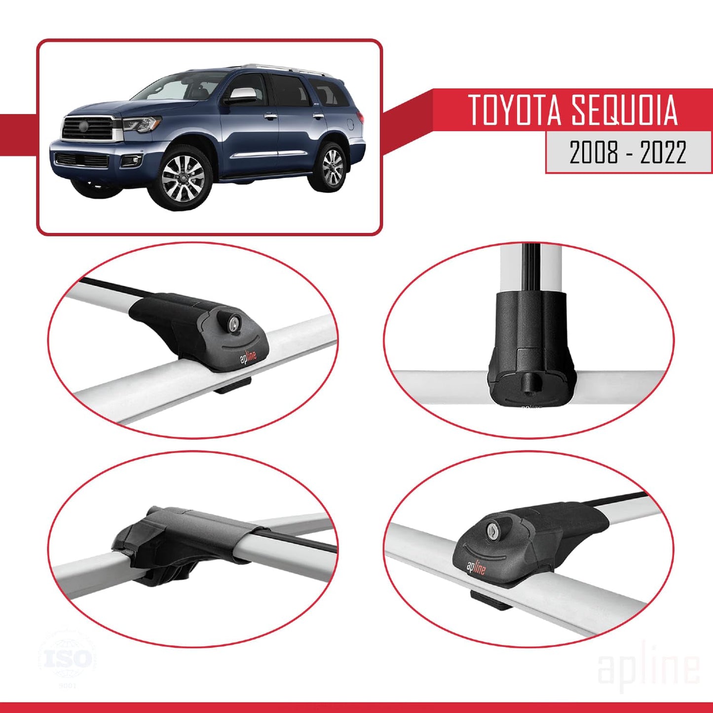 Compatible with Toyota Sequoia 2008-2022 ACE-1 Car Roof Rack Cross Bar Grey Aluminium 2 Bars