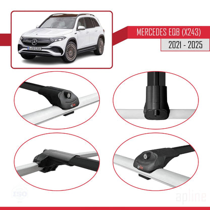 Compatible with Mercedes EQB (X243) 2021-2025 ACE-1 Car Roof Rack Cross Bar Black Aluminium 2 Bars