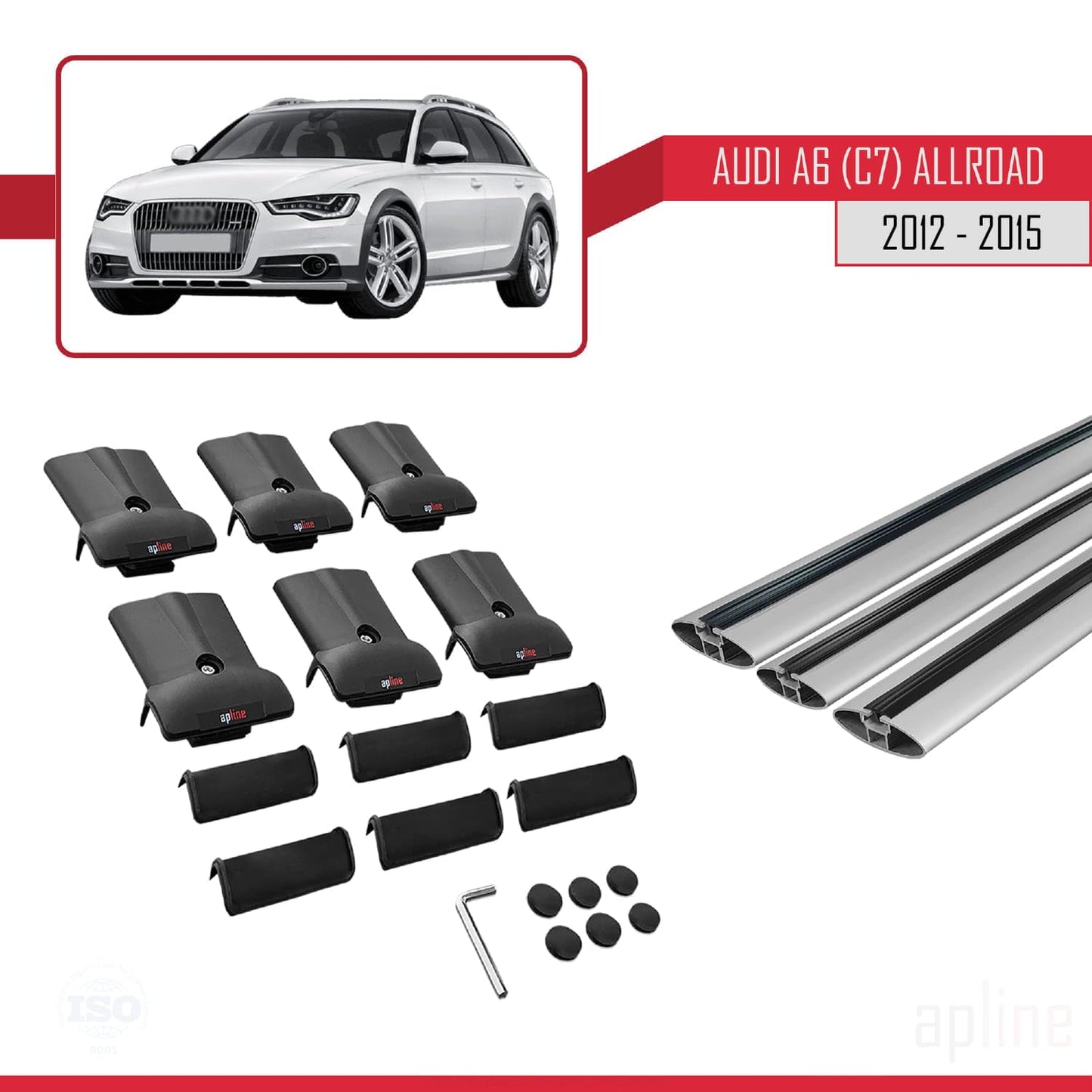 Compatible with Audi A6 (C7) Allroad 2012-2015 Fly Model Car Roof Rack Cross Bar Grey Aluminium 3 Bars