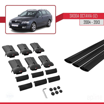 Compatible with Skoda Octavia 2 (1Z) 2004-2013 Fly Model Car Roof Rack Cross Bar Black Aluminium 3 Bars